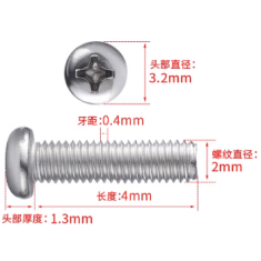 Parafusos M2 x 4 mm A&ccedil;o Inox 304 Cabe&ccedil;a Pan Cruzada Phillips