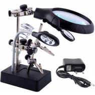 16129-C Lupa de mesa 90 mm 2,5x/7,5x/10x com LED e clipe auxiliar, plugue UE