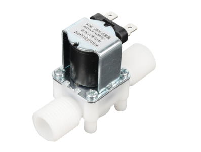 V&aacute;lvula solenoide el&eacute;trica pl&aacute;stica AC 110V N/C (normalmente fechada) rosca macho G1/2 com interruptor de fluxo 0,02~0,8 MPa - Imagem 1