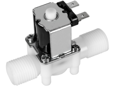 V&aacute;lvula solen&oacute;ide pl&aacute;stica 24V DC N/O rosca macho G1/2 para entrada de &aacute;gua/ar com interruptor de fluxo 0,02 a 0,8 MPa - Imagem 1
