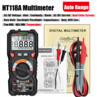 Mult&iacute;metro digital HT118A True RMS, faixa autom&aacute;tica, 1000V AC/DC, 10A, capacit&acirc;ncia, Hz, ohm&iacute;metro, LCD 6000 contagens
