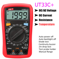 Mult&iacute;metro Digital Manual UNI-T UT33C+ com medi&ccedil;&atilde;o de temperatura