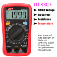 Mult&iacute;metro Digital Manual UNI-T UT33C+ com medi&ccedil;&atilde;o de temperatura