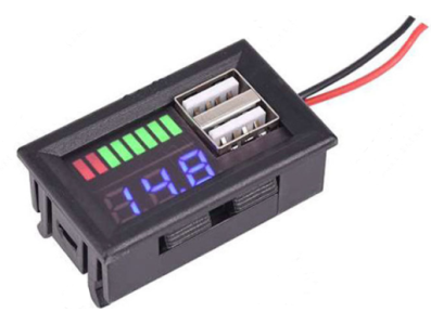 Painel volt&iacute;metro digital LED azul DC 12V, medidor de tens&atilde;o e testador de bateria chumbo-&aacute;cido com USB 5V/2A - Imagem 1