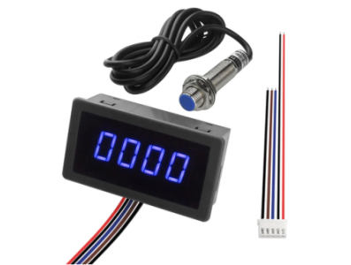 Kit Azul Tac&ocirc;metro Digital de Frequ&ecirc;ncia Alta Precis&atilde;o 4 LEDs, Testador de RPM 10-9999 R/M, DC 8-24V - Imagem 1
