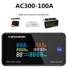 Medidor digital de energia KEWEISI KWS-AC300-100A, volt&iacute;metro e amper&iacute;metro