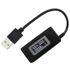 Testador USB preto, detector de corrente e volt&iacute;metro com tela LCD