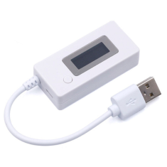 Testador USB branco com detector de corrente e volt&iacute;metro LCD, monitor de capacidade de baterias m&oacute;veis